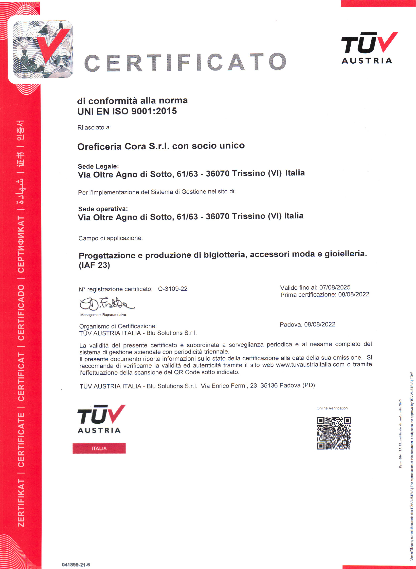 certificato TUV italiano